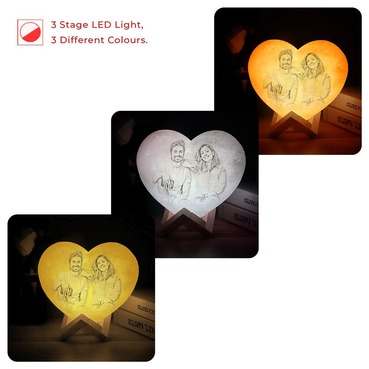 Personalised Heart Lamp 3 Colour Romantic Gift for Couples Birthday message
