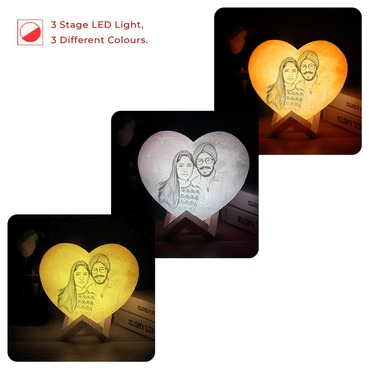 Personalised Heart Lamp 3 Colour Romantic Gift for Couples Sorry message